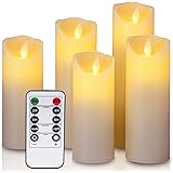 Da by LED-kaarsen 5 6 7 8 9 Set van 5 realistische dansende LED-flikkerende lont voor feesten, thuis, openbare elegante evenementen, batterijvoeding, afstandsbediening met 10 toetsen, ivoorkleur