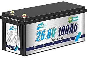 HRBEENERGY 24V 100AH LiFePO4 Batteria 1 Pack, BMS integrato 100A e celle di grado A, 24V batteria ricaricabile al litio ferro fosfato, 4000-15000 cicli profondi per RV, Solare,Motore da traino，Barca