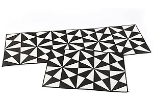 Dhouse Kitchen Rug Set 2PCS Non-Slip Design Doormat Oil Proof Runner Carpet Washable Absorbent Floor Mat with Rubber Backing for Laundry Room Kitchen Entryway(Black White Triangle)