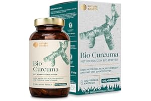 ‎NATURE BASICS Nature Basics® BIO Curcuma Kapseln mit schwarzem Pfeffer | zertifiziert & nachhaltig im Glas | BIO Kurkuma Kapseln 4575mg / 228mg Curcumin & 15mg Piperin | vegan, laborgeprüft, aus DE & CO2-neutral