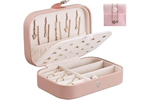 FUNINGEEK Boite à Bijoux Voyage Boîte à Bijoux en Cuir, organisateur de bijou voyage, pour Bagues, Boucles, d'oreilles, Colliers, Bracelets(Rose)