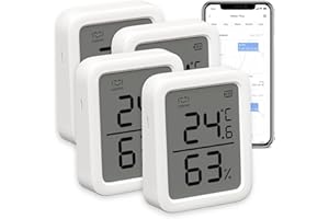 SwitchBot Thermomètre Connecté, Thermomètre Intérieur Connecté Avec Puce Suisse, Capteur de Température Connecté Contrôlé Par l’App, Thermomètre Connecté Bluetooth, SwitchBot Hub Requis Pour WiFi