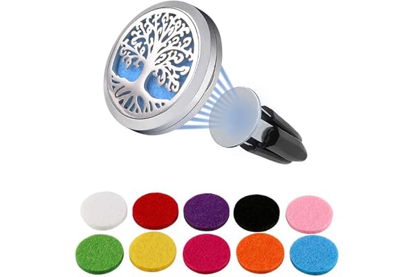 Vicloon Huile Essentielle Voiture,Diffuseur Huiles Acier Inoxydable, Aromathérapie Médaillon Puissant Aimant,Désodorisant Diffuseur D'huiles avec 10 Feutre de Remplacement (Style A)