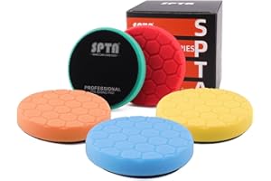 SPTA 150mm Polierpad Hex-Logic Wachs Schwämme Auto Polierschwamm Polieren Pad Polierschaum Set für Exzenter Poliermaschine Schleifmaschine, Schwarz, Gelb, Orange, Gelb