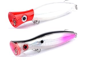 ZXYZLJJD 2PCS 40.3g Fishing Lures, Floating Lure Popper Bait Topwater Fishing Lures Large Popper Fishing Lure Saltwater Fishing Artificial Hard Lures Bass Ton Popper Lures per Seabass, Pike
