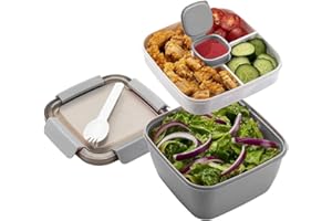 MUJUZE Lunch Box,Pudełko na lunch z dzielonymi przegródkami, Bento Boxh dla dorosłych/dzieci, Bez BPA i nadaje się do mycia w zmywarce, pudełko na sałatki, pudełko Bento do szkoły, pracy (Grey)
