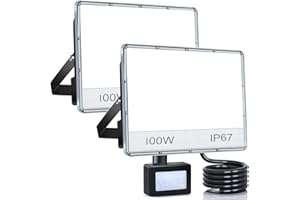 ANNIFUNLY Faretto Led da Esterno con Sensore di Movimento, 100W 10000 lumen 2 Pezzi Faro Led Esterno 6500K Bianca Fredda, IP67 Impermeabile Fari LED per Garage Cortile Giardino Terrazza