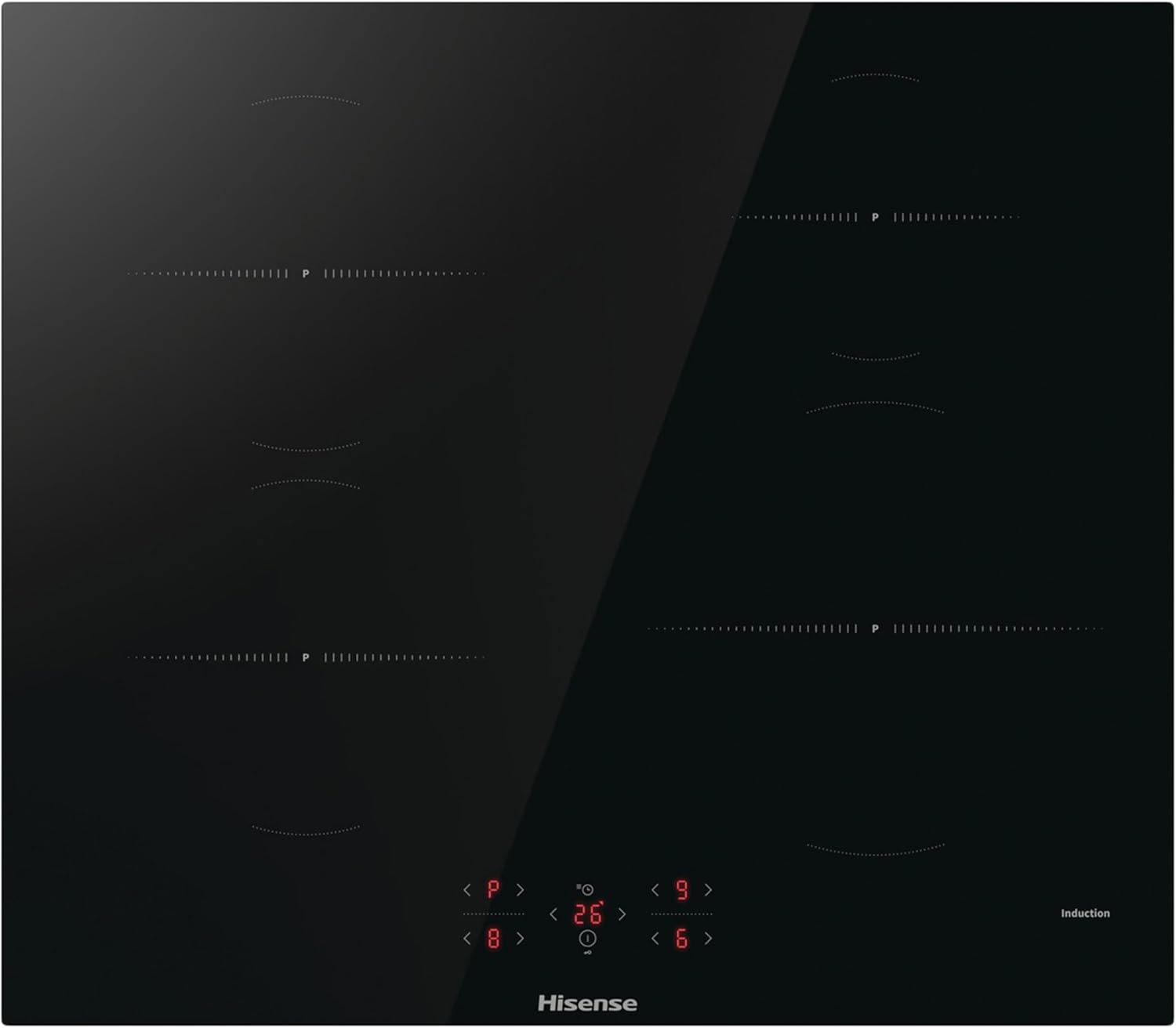 Hisense HI6401BSC Built-in 60cm Induction Hob Ceramic Glass Panel, Child Lock, Touch control, Timer Function - Black 7200W, 595 x 54 x 520 mm (W x H x D)