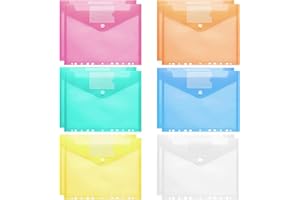 RICYEA 12 Stück Dokumententasche A4 zum Abheften, A4 Transparent Dokumentenmappe 6 Farben A4 Sichttasche Dokumenten Dokumententasche mit 11 Lochrand und Klettverschluss Sammelmappen für Organisieren (12)