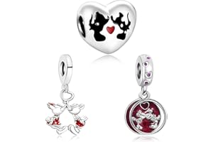 Doyafer 925 Sterling Silber Herz Charm Mickey und Minnie Anhänger Krone Rose Charms Frau Liebhaber Geschenk 3-Stück/Paket