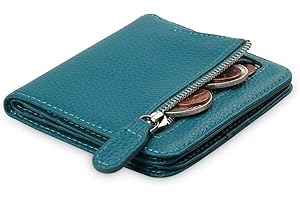 FT FUNTOR Small Wallet for Woman with Card Ladies Bifold Zipper Pocket RFID Blocking Leather Wallet Purse (Teal Blue)