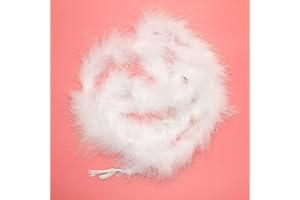 Hioph 2 Meters Party Feather Strip, White Fluff Marabou Boa Feather Trim, Fluffy Ribbon Crafts Feathers Costume Fancy Dress Wedding Party Decoration