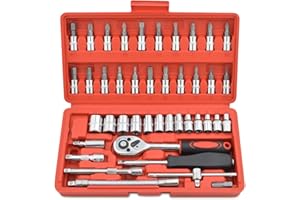 Gunpla 46-tlg. Steckschlüsselsatz Enthält 1/4" Ratschenschlüssel Verschiedene Verlängerungen und Adapter, Steck-Nuss Satz für Auto und Fahrrad