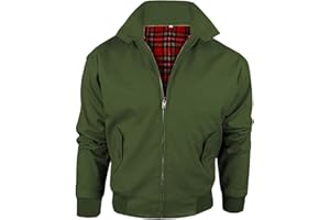 ZEE FASHION Harrington-Jacke mit kariertem Futter, gefertigt in Großbritannien, Herren, mit Reißverschluss, klassische Bomberjacke