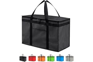 NZ home Insulated Cooler Bag and Food Warmer (XXL, 2 Pack) for Delivery & Grocery Shopping with Zippered Top, Black