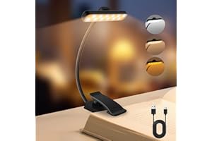 karidi Book Light,Rechargeable Reading Light,Clip on Book Reading Light. Book Light with 16 LEDs, 3 Color Modes, 360° Flexible arm,dimming & 12H Battery Ideal for Bed, Night Reading (Black, Small)