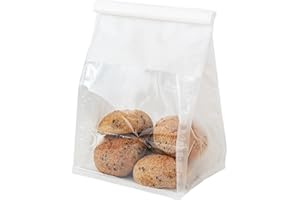 WACCOMT Pack Lot de 20 Sacs à Pain en Papier Kraft avec Fermeture à Onglet avec Fenêtre Transparente pour Emballage et Stockage (Blanc, 13x28x10cm (5.1x11x3.9 inch))