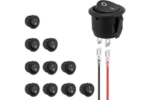 JINDUODF 10Pcs 12v Switch Black Round Rocker 2 Pins 6A/250V 10A/125V Snap-In Limit,Toggle Switch for Car Automotive Light Boat Panel Appliances Electrical Switches Replacement Application Accessories