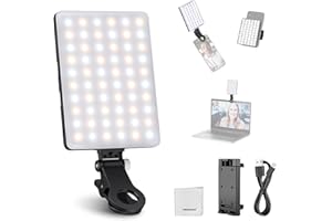 NEEWER Basics Clip On LED Selfie Light Compatible with iPhone, 2000 mAh Rechargeable, Phone Clip Holder & Cleaning Cloth, Webcam Laptop Zoom Conference Makeup Fill Video Light, NL-60AI