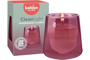 Bolsius - Set di avvio CleanLight - Candela profumata ricaricabile - Supporto e 1 ricarica - Rosa - Cedarwood & Vetiver - Tempo di combustione di 20 ore - Estratti naturali e cera vegana