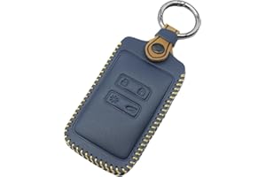 QIULIFAN Key Card Case Key for Renault Fob 4 Buttons Leather Key Cover with Keyring for Renault Megane Clio Captur Kadjar Espace Dacia Duster, Blue
