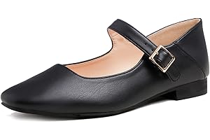 Feversole Women's Square Mary Jane Fashion，Dames élégantes Chaussures décontractées Ballet Plat Bout carré Confortable Marche Quotidienne Mary Jane Chaussures de Mode