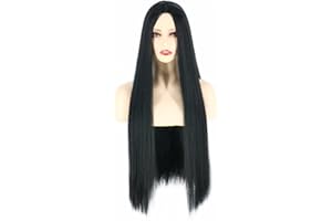 LeMarnia Damen Schwarze Lange Gerade Perücke Halloween Cosplay Kostüm Perücke