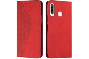 KOUYI Funda para Huawei P30 Lite, PU Cuero Flip Folio Carcasa [Magnético][Soporte Plegable][Ranuras para Tarjetas],Capa Tipo Libro Flip Case Wallet,Antigolpes Cover (Rojo)