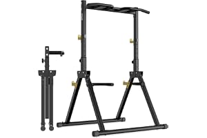 DH FitLife Vikbar Power Tower Dip Station | Armhävningsstång fristående med dippstänger och hantelhylla/ryggstöd | Kraftstation krafttorn