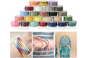HAOMEEDUO 25 Rollos de Hilo Encerado Trenzado 0,45 mm x 16 m Hilo Encerado Macrame Cuerda Encerada de Poliéster 25 Colores Pulsera de Cuerda Encerada Hilo Encerado para Pulseras Collares Joyas Macrame
