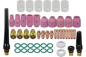 RIVERWELD TIG Stubby Obiektyw gazowy i tuleje zaciskowe korpus 17GL020 17CB20 Szklany kubek #10 16mm Zestaw różnych rozmiarów WP 17 18 26 Palnik do spawania TIG 49 szt.
