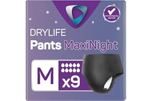 Drylife Pants Maxi Night Disposable Pull-Up Unisex Incontinence Pants - 3000ml Absorbency, Overnight Protection, Anti-Leak Security, Breathable Material - Medium (1 Pack of 9)