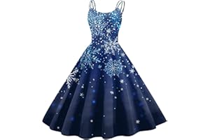 GENERIC Womens Vintage Sleeveless Print Christmas Party Swing Dress Ladies Sexy Xmas Novelty Dresses