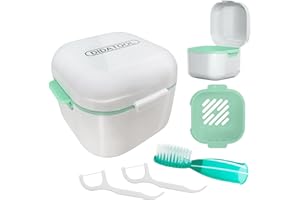 DIDATOOL Ferula Dental, Caja Dentadura Postiza, Baños para Dentadura, Estuche para Guardar la dentadura con Cesta de Enjuague Extraíbley Cepillo de Dientes para los Dedos (Blanco)