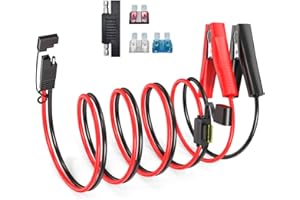 ELFCULB 12AWG 3.3FT SAE to Alligator Clips Cable with Fuses for Car Battery Charger, Solar Panel, Motorcycle (1M)