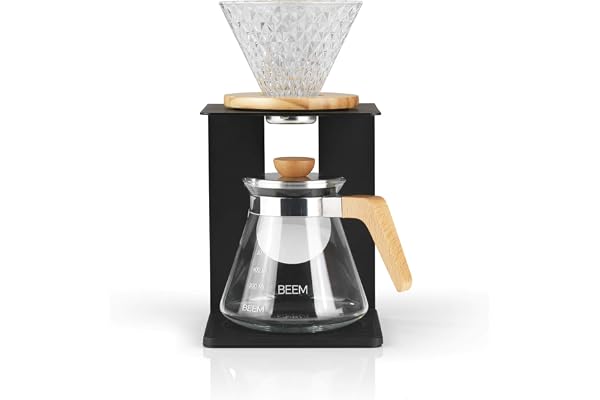 BEEM Pour Over Ensemble cafetière - 4 tasses | Classic Selection | 4 pièces | filtre à main en verre aspect diamant | taille 2 | cruche en verre de 0,5 l avec couvercle | base en silicone 03382