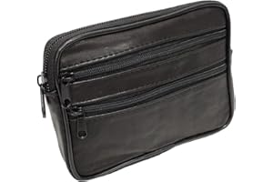 LOLUNA® Pochette Cuir véritable Compact 3 Fermetures, Passant Ceinture, pour Petit Portefeuille, Carte identité, crédit, permis, Homme et Femme - Noir