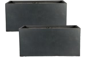 IDEALIST Set of 2 50cm Outdoor Window Box | Dark Grey Reinforced Stone Windowsill Planter | Garden Planters with Drainage Holes L50 W20 H20.5 cm, 11 litres