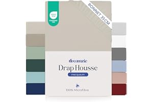 Dreamzie Drap Housse 160 x 200 Bonnet 35 cm pour Matelas Épais - 100% Microfibre - Beige, Certifié sans Produits Chimiques (Oeko TEX), Drap Housse avec Élastique Complet