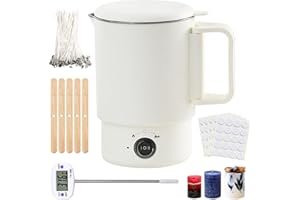 SUNOYA Fondeur de cire électrique, 800 ml, avec 100 mèches de bougie, 100 autocollants pour mèche, 5 supports de mèche et thermomètre numérique pour la fabrication de bougies DIY
