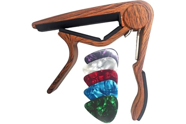 WiNGO Cejilla Guitarra Española Clásica Profesional Clasica Guitar Capo Ligero Aleación de Aluminio con 5 Púas de Guitarra.