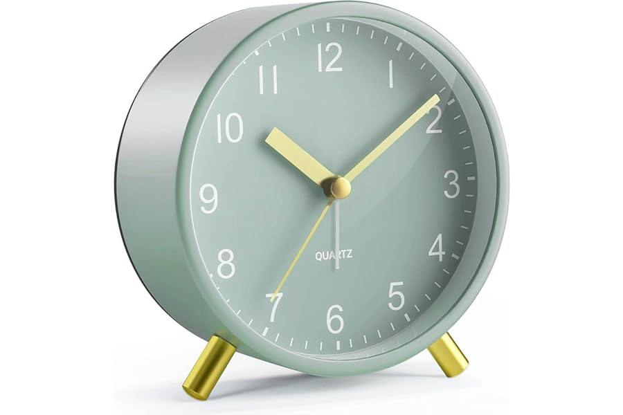 Jisile Alarm Clock, Silent Non Ticking, Battery Operated Alarm Clock for Bedroom, Classic Metal Bedside Clock in Trendy Sage Green with Night Light, Easy to Read, Perfect for Children, Elderly