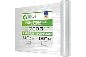 V1 Trade Film Etirable Demenagement - Film Palette Transparent 40cm x 150m - Plastique Protection pour Colis et Meubles