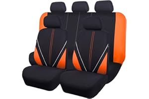 Flying Banner Universal Breathable Mesh Cloth Car Seat Covers Full Set Airbag Compatible Cushions Protector (Black and Orange)