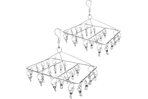XYUXWLG Sock Hanging with 24 Pegs - 2 Pack Stainless Steel Sock Hanger Drying Rack with Swivel Hook - Windproof Laundry Hanger for Socks, Underwear, Baby Clothes and Hats