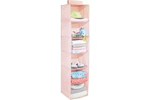 mDesign Estantería colgante con 6 apartados – Organizador colgante de fibra sintética con estampado de puntos para cuarto infantil – Estantes para colgar ropa, zapatos, etc. – rosa/blanco