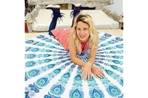 Popular Handicrafts Round Tapestry Wall Hanging Ombre Hippie Mandala Bohemian Hippy Intricate Indian Tapestries Tablecloth 70 Inches,(178cm) Blue on White