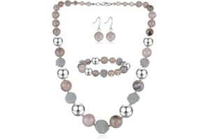 FULU AUTUMN Collana di Perline Grandi per Donna Set di Collana Bracciale e Orecchini con Perline Rotonde Set Gioielli Donna 3 Pcs Regalo Compleanno per Lei