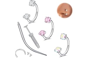 WillTen 16G 18G Septum Piercing Jewellery Septum Ring, Double Gem Horseshoe Nose Ring Horse Shoe Piercing, Stainless Steel Cartilage Helix Tragus Earring Hoops Labret Lip Piercing Jewelry