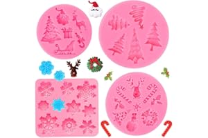 SUNSK Stampo per Torta Fondente in Silicone Stampo di Natale Albero di Natale Stampi Fiocco di Neve Stampo DIY Strumento di Decorazione di Cottura Cioccolato Caramelle Dolci Stampi 4 pezzi